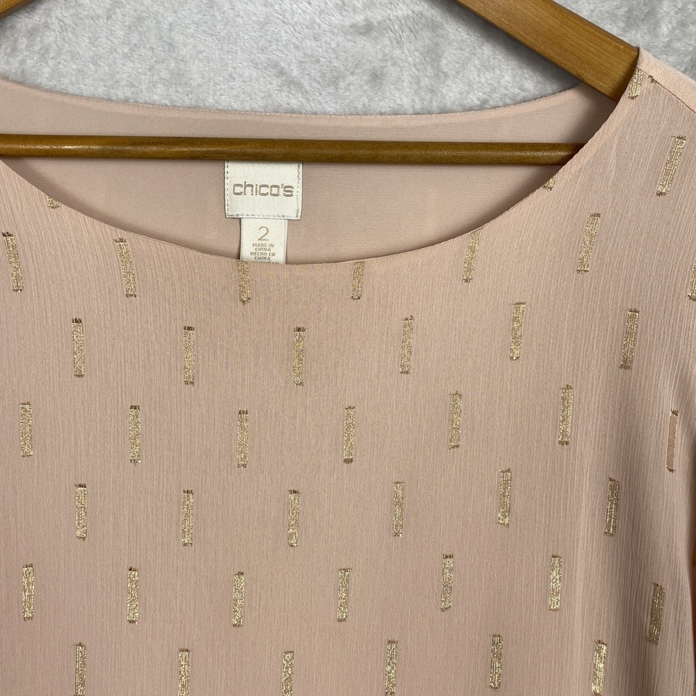 Chico's Womens Fairy Top Peach Gold Large 12 /2 Ruffles Sleeves Easter Blouse - Picture 4 of 7